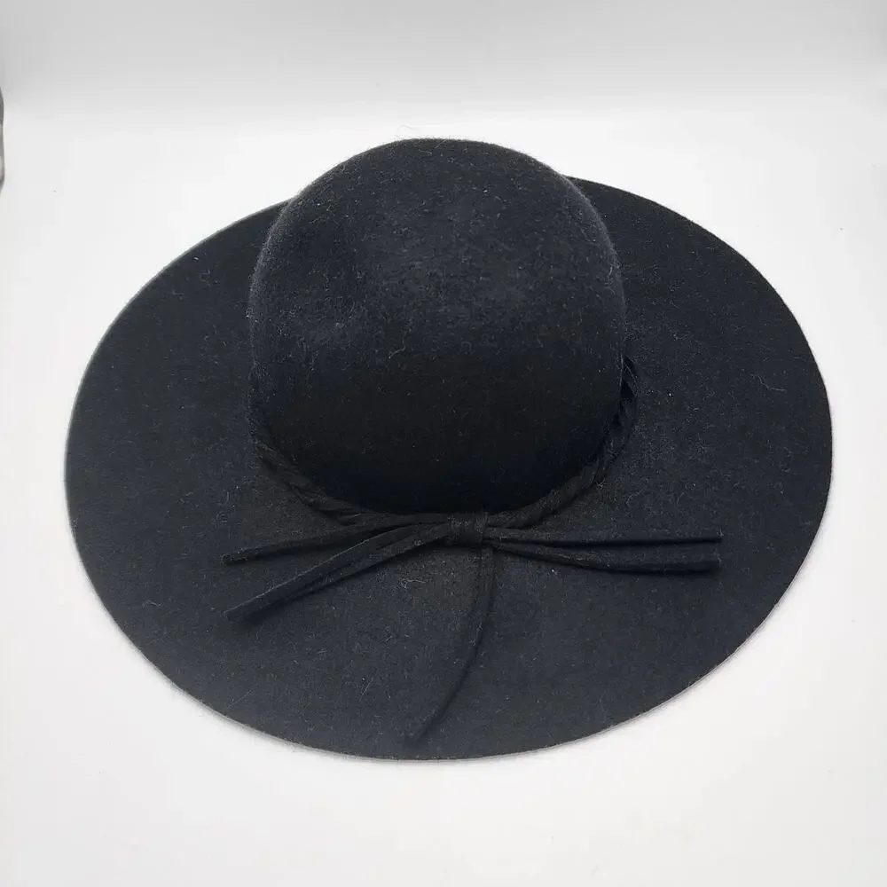 Target Felted Wide Brim Fedora Hat Black 100% Wool Floppy Boho Western Ranch